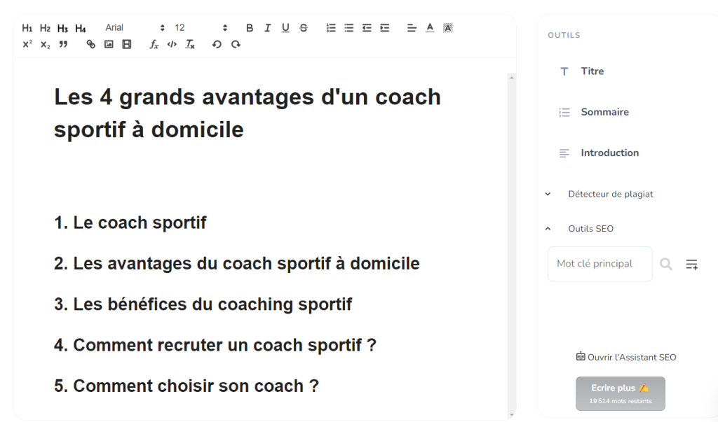 MarkCopy Sommaire Intégré à l'éditeur